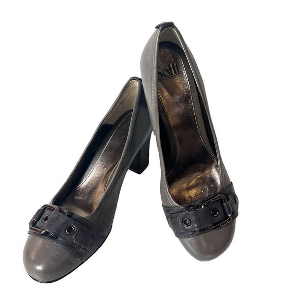 Sofft Slip On Block Heels Taupe Leather Classic Pump Womens Size 10M Embellished - Picture 2 of 11